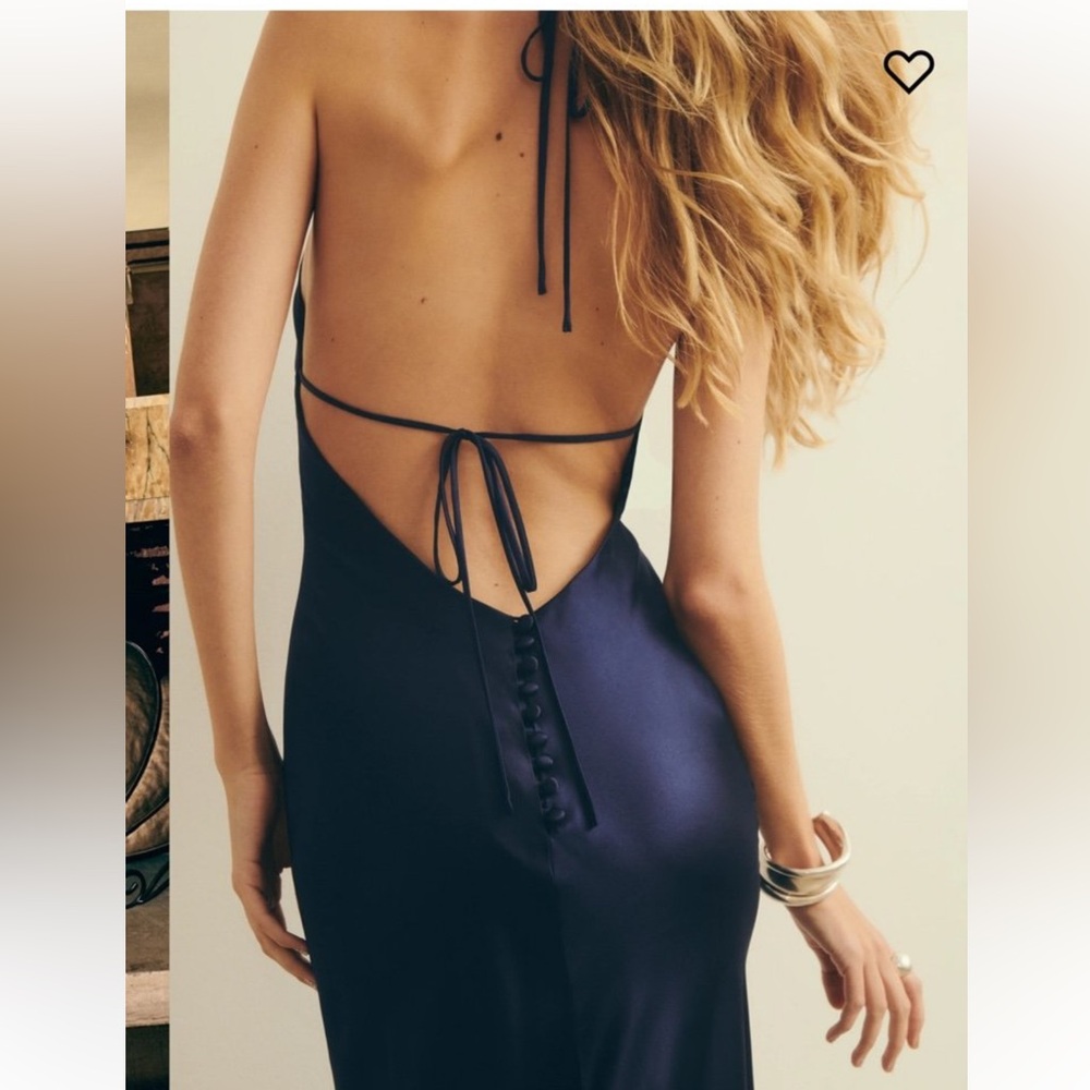 Reformation Jeany Silk Dress in Navy Blue